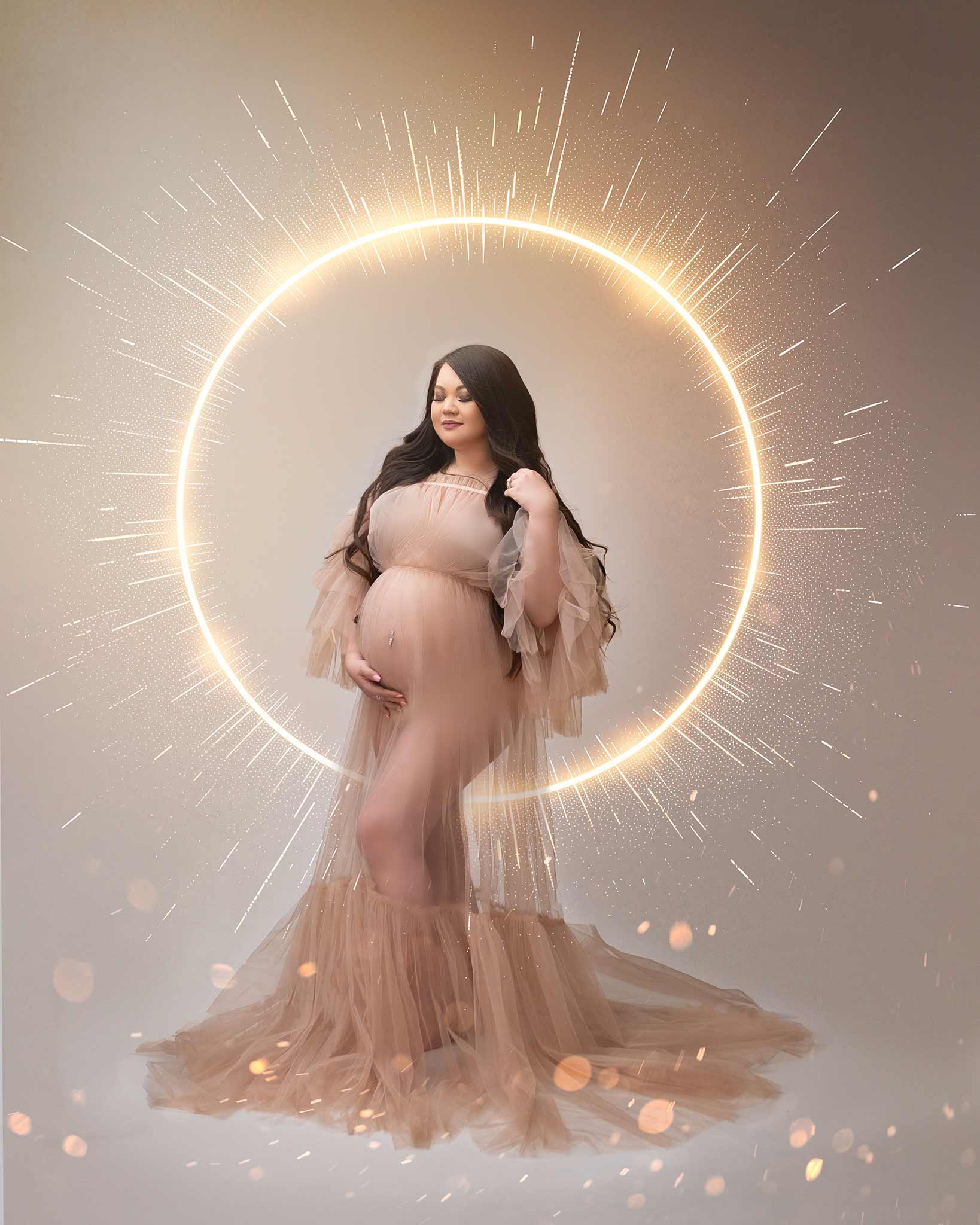 Pregnant woman dress like a goddess for maternity photoshoot - Tiara Tran Photography Calgary