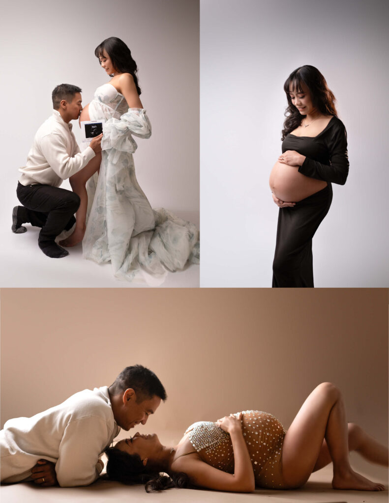 Calgary pregnant picture, couple photos, husband and wife holding pregnant belly for maternity photoshoot