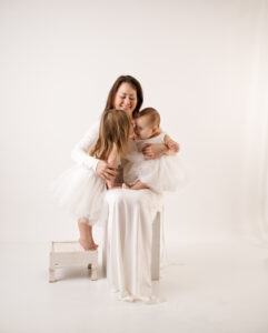 Calgary studio family photoshoot, mommy and babies