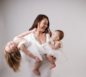 Calgary studio family photoshoot, mommy and babies